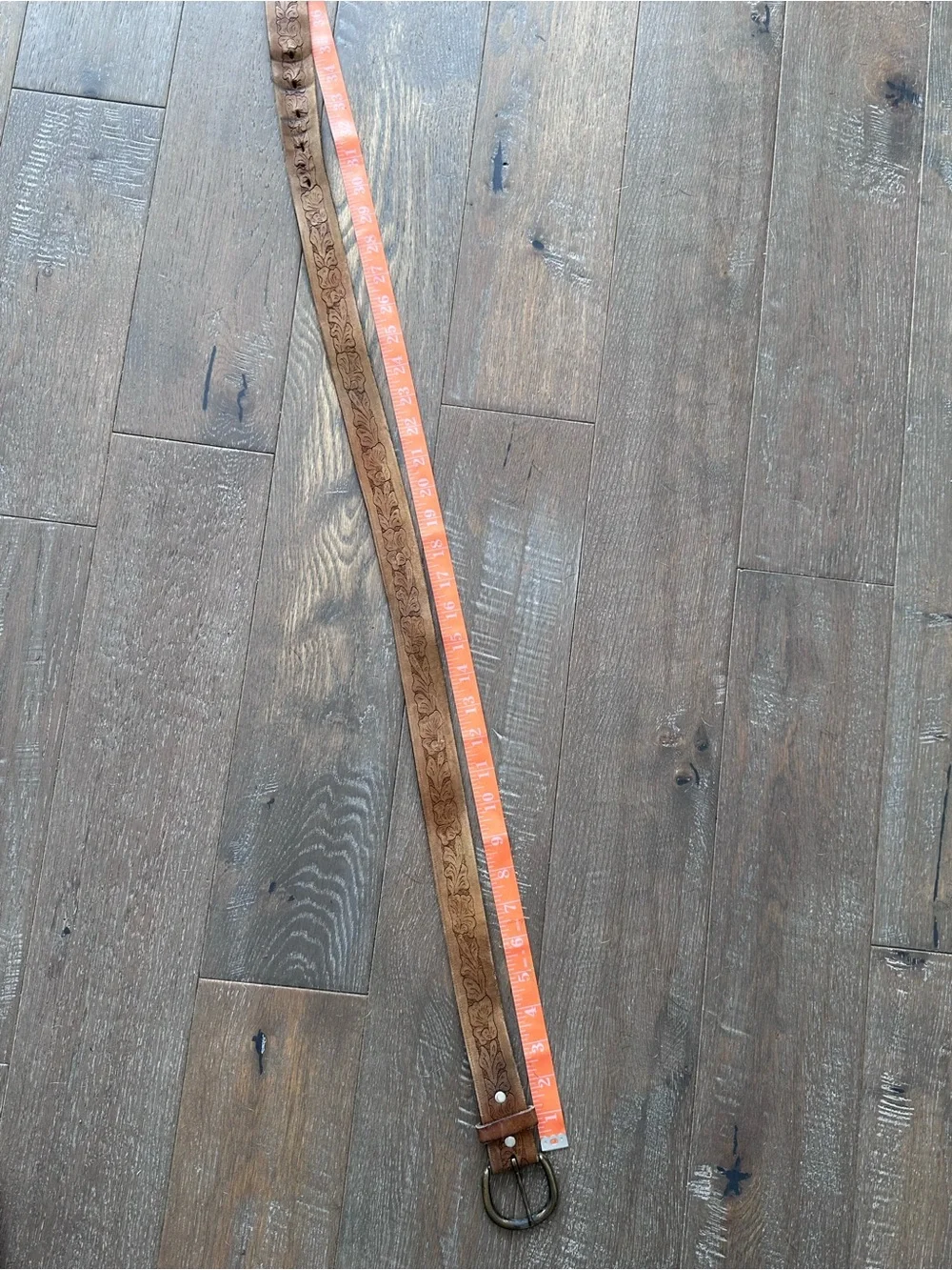 VINTAGE TOOLED LEATHER BELT SNAP STRAP